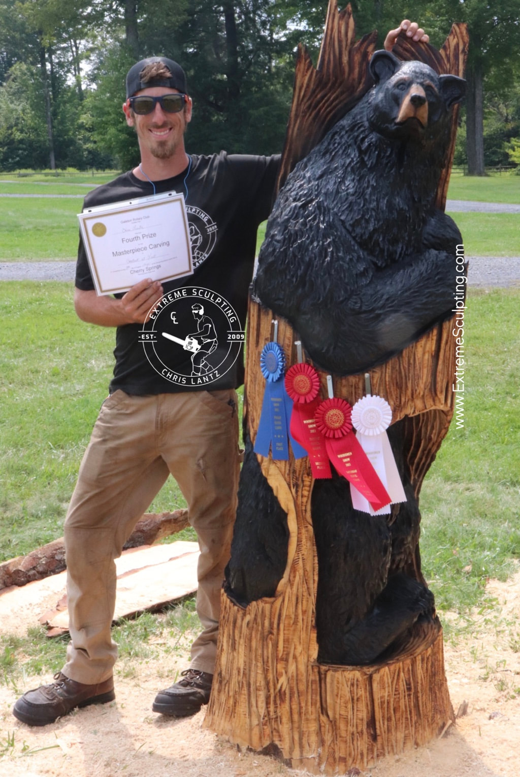 Wooden bear chainsaw carving 